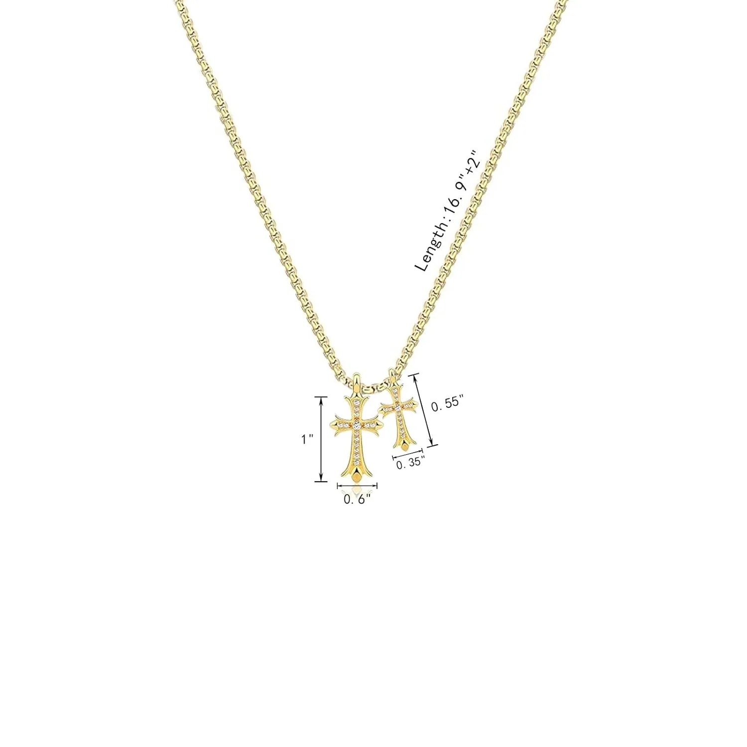 Double Cross Necklace for Women Dainty Cross Pendant Choker 14K Gold Plated Trendy CZ Diamond Cross Charm Necklace Hypoallergenic Delicate Faith Jewelry Religious Gifts for Women
