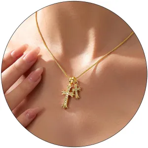 Double Cross Necklace for Women Dainty Cross Pendant Choker 14K Gold Plated Trendy CZ Diamond Cross Charm Necklace Hypoallergenic Delicate Faith Jewelry Religious Gifts for Women
