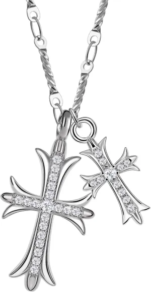 Double Cross Necklace for Women Silver Plated Layered Small Pendant Choker Trendy CZ Diamond Cross Charm Necklace Faith Jewelry Religious Gifts for Women