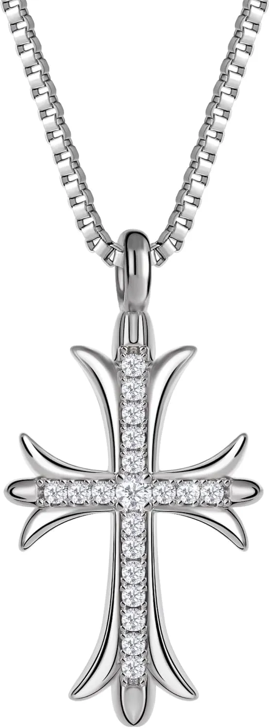 Double Cross Necklace for Women Silver Plated Layered Small Pendant Choker Trendy CZ Diamond Cross Charm Necklace Faith Jewelry Religious Gifts for Women