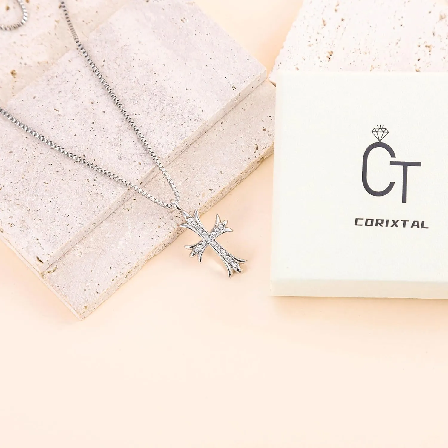 Double Cross Necklace for Women Silver Plated Layered Small Pendant Choker Trendy CZ Diamond Cross Charm Necklace Faith Jewelry Religious Gifts for Women