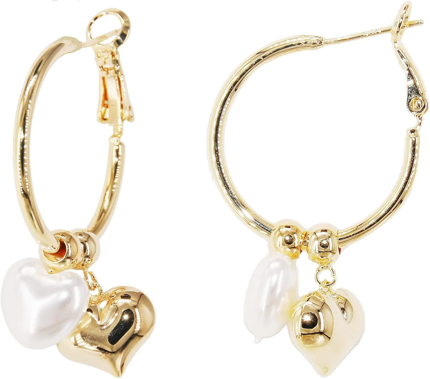 Double Heart Dangle Earrings for Women Leverback Simulated Pearl Vintage Style Fashion Prom Party