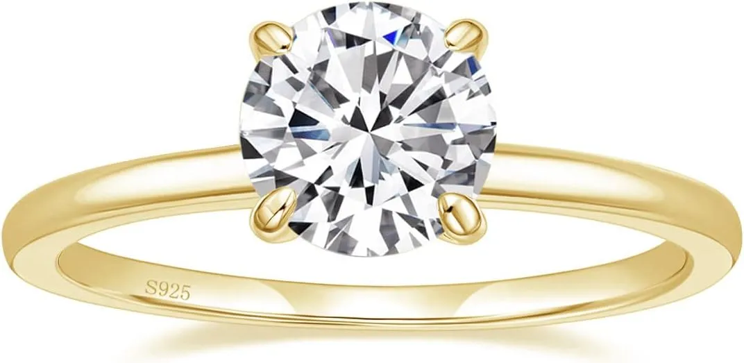 EAMTI 1.5CT 925 Sterling Silver Engagement Rings Round Cut Solitaire Cubic Zirconia CZ Wedding Promise Rings for Her Wedding Bands for Women Size 3-11
