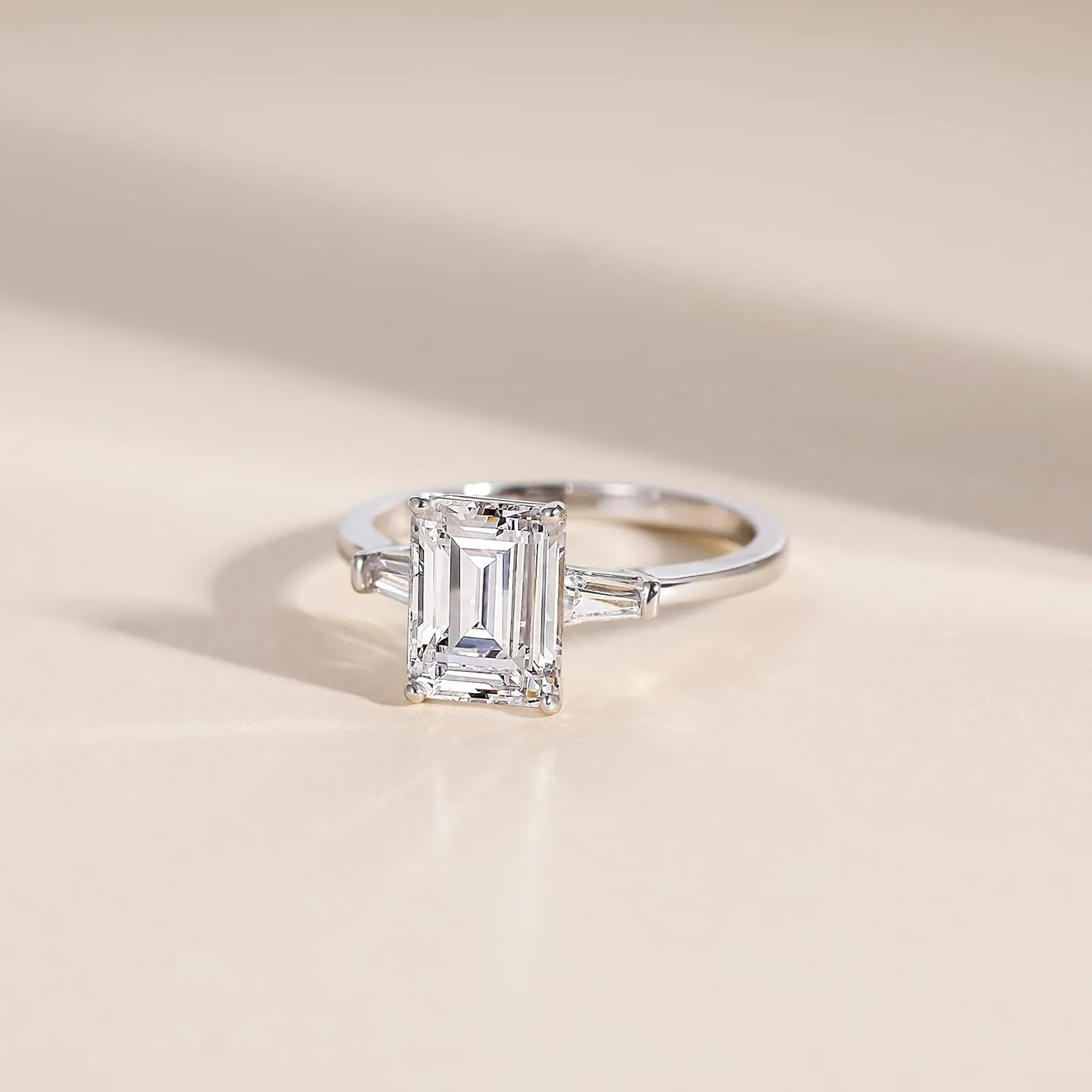 EAMTI 3CT 925 Sterling Silver Engagement Rings 3-Stone Emerald Cut Cubic Zirconia CZ Wedding Promise Rings for Her Wedding Bands for Women Size 3-11