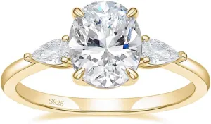 EAMTI 3CT 925 Sterling Silver Engagement Rings 3-Stone Oval Cut Cubic Zirconia CZ Wedding Promise Rings for Her Wedding Bands for Women Size 3-11