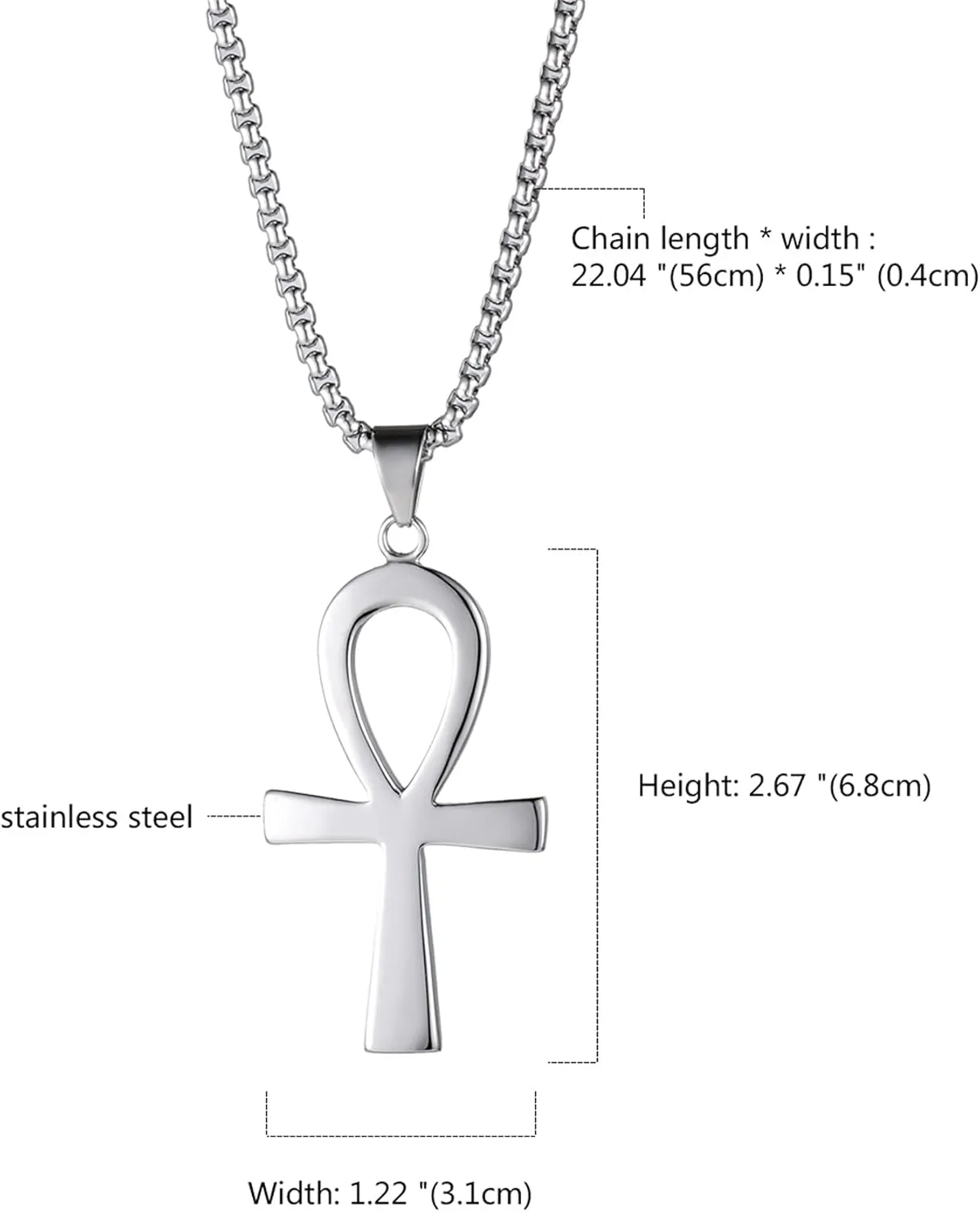 Egyptian Ankh Cross Necklace: Stainless Steel Religious Cross Egyptian Coptic Pendant Jewelry for Men Women