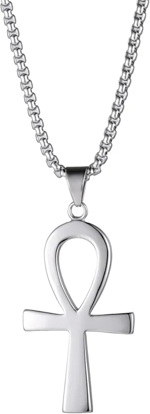 Egyptian Ankh Cross Necklace: Stainless Steel Religious Cross Egyptian Coptic Pendant Jewelry for Men Women