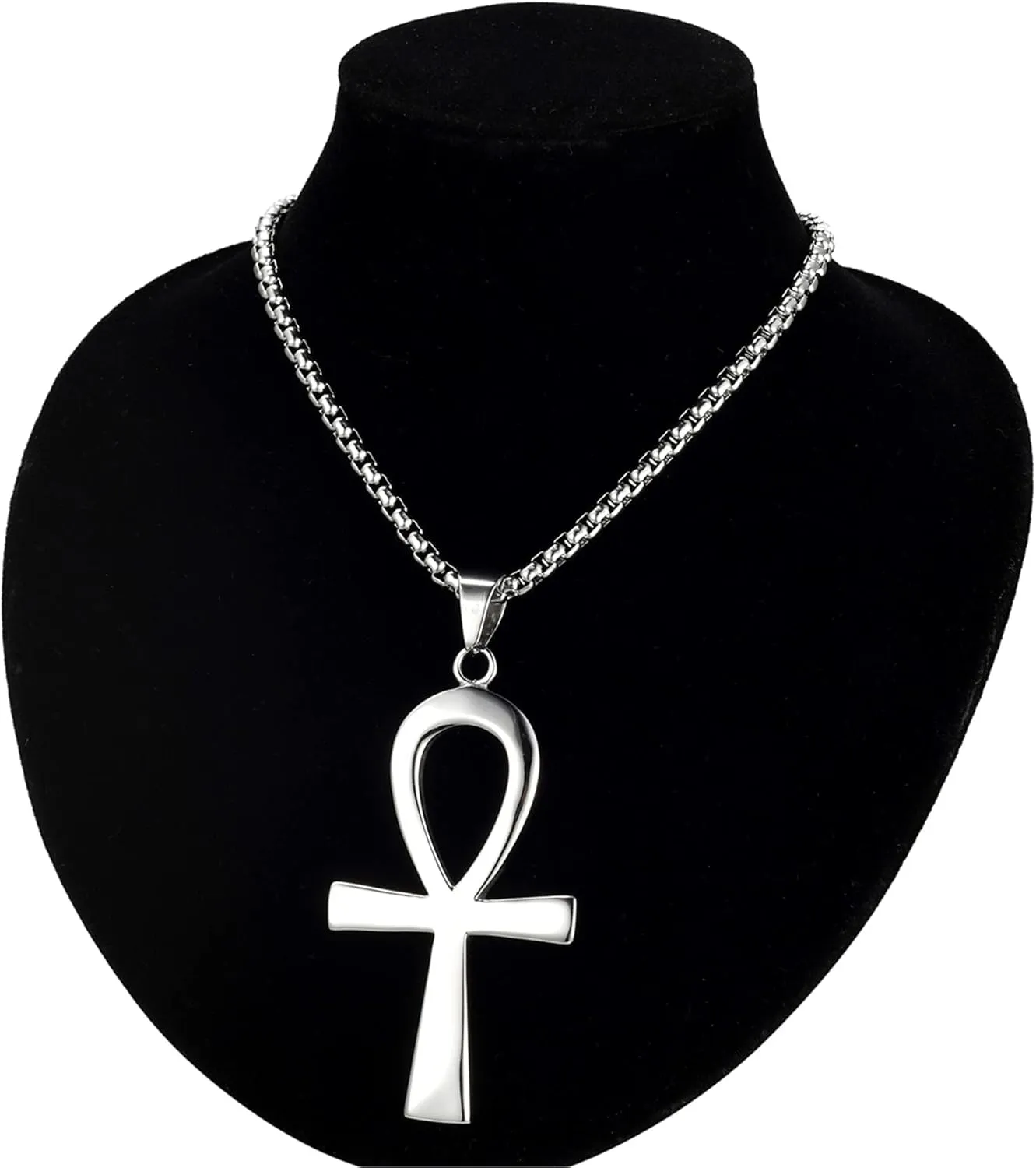 Egyptian Ankh Cross Necklace: Stainless Steel Religious Cross Egyptian Coptic Pendant Jewelry for Men Women