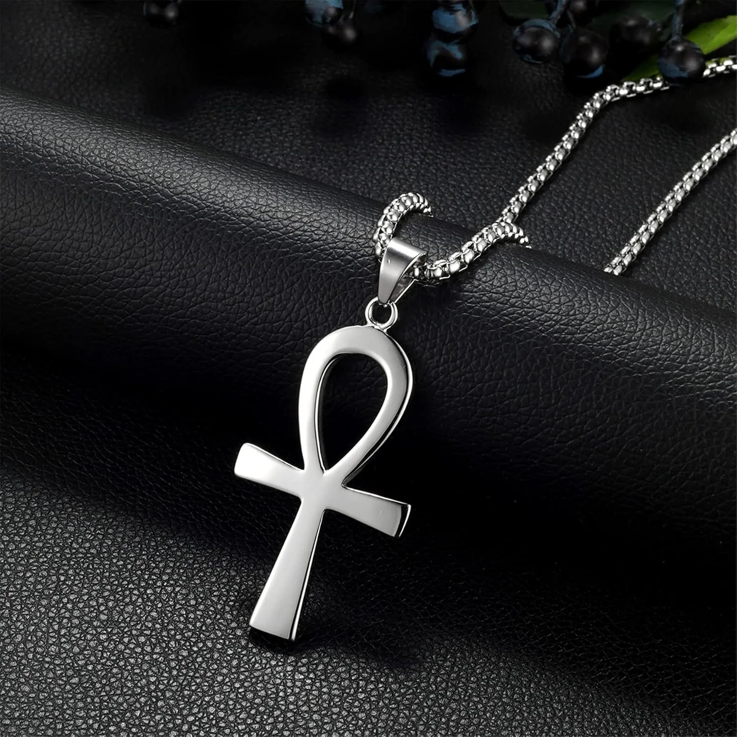 Egyptian Ankh Cross Necklace: Stainless Steel Religious Cross Egyptian Coptic Pendant Jewelry for Men Women