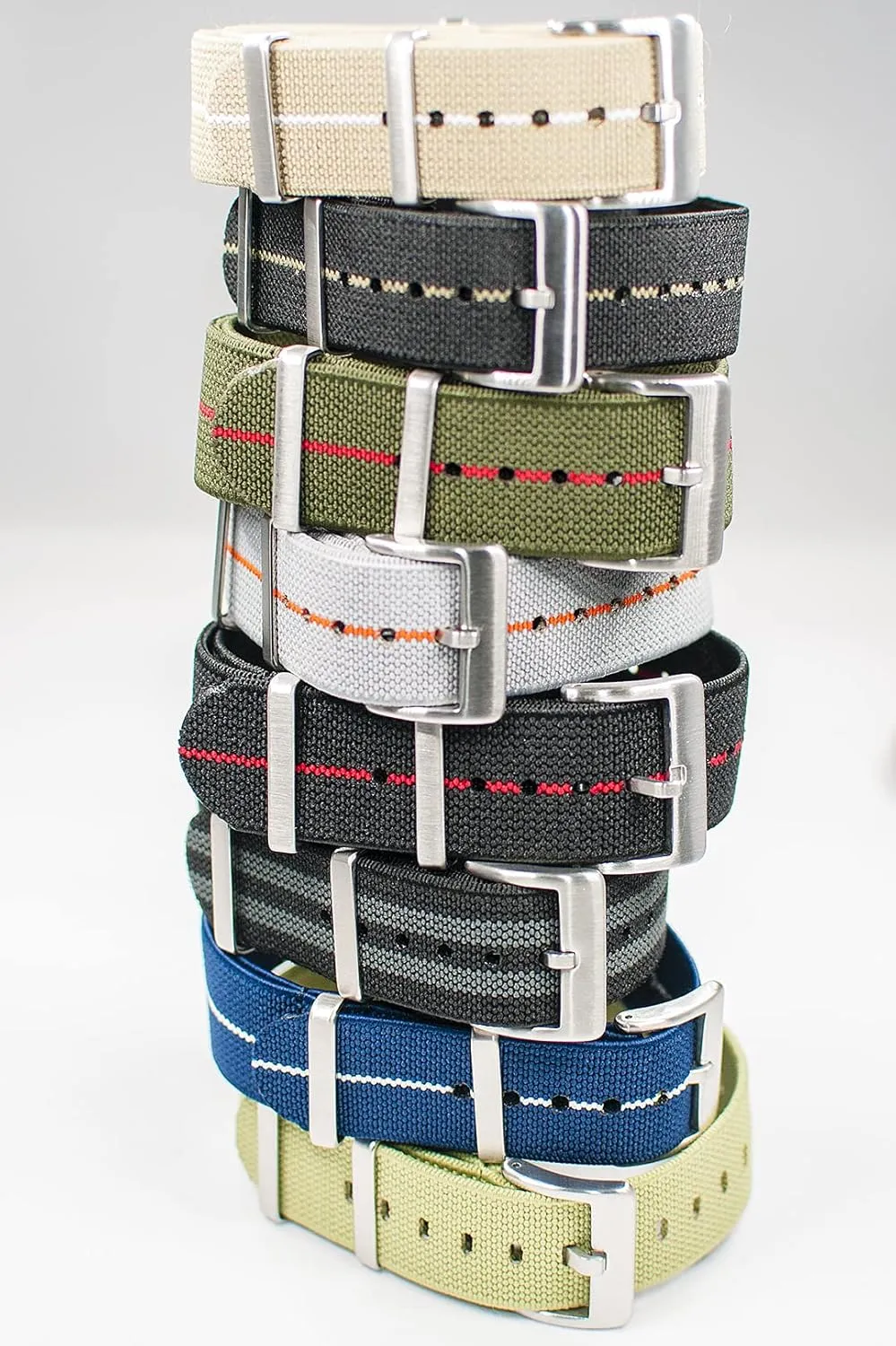 Elastic Watch Strap Watch Band for Men & Women 20mm 22mm Nylon One Piece French Paratrooper Military Parachute Premium Striped