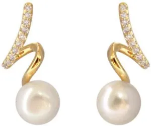 Elegant 18K Gold-Plated Pearl Drop Earrings for Women  Stylish Zircon Crystal & Cubic Zirconia Studs with Twisted Design Statement Jewelry  Perfect for Weddings, Parties & Gifts