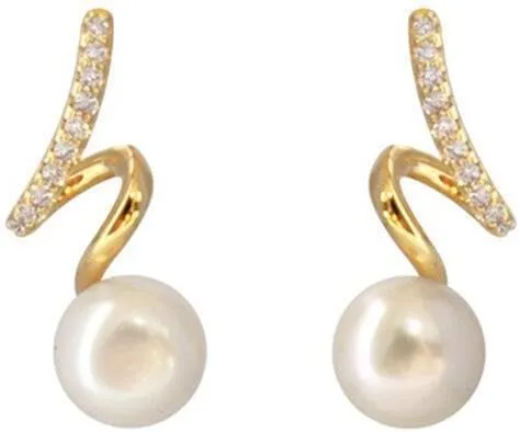 Elegant 18K Gold-Plated Pearl Drop Earrings for Women  Stylish Zircon Crystal & Cubic Zirconia Studs with Twisted Design Statement Jewelry  Perfect for Weddings, Parties & Gifts