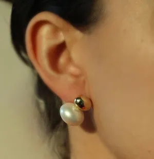 Elegant Pearl Drop Earrings, Gold-Tone Oval Accent, White Pearl Stud, Summer Minimalist Classy Earrings
