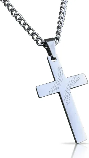 Elite Athletic Gear Baseball Cross Pendant With Chain Necklace - Stainless Steel