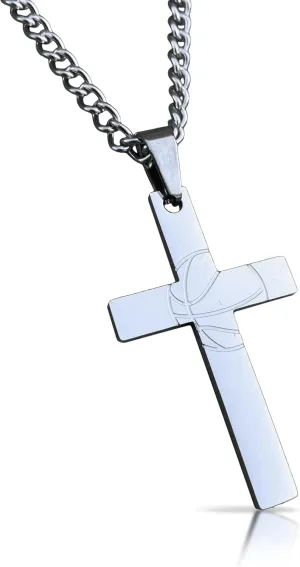 Elite Athletic Gear Basketball Cross Pendant With Chain Necklace - Stainless Steel