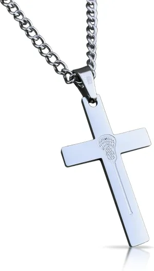 Elite Athletic Gear Lacrosse Cross Pendant With Chain Necklace - Stainless Steel