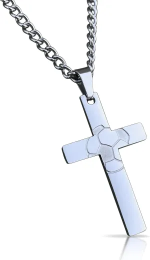 Elite Athletic Gear Soccer Cross Pendant With Chain Necklace - Stainless Steel