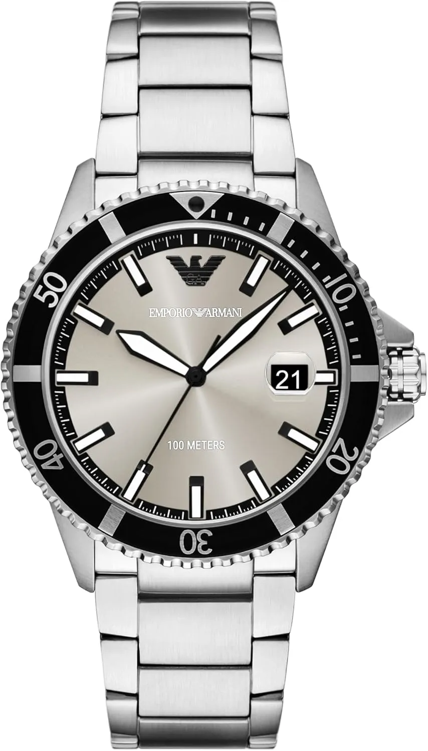 Emporio Armani Men's World Explorer Three-Hand Date Stainless Steel Watch (Model: AR11683)
