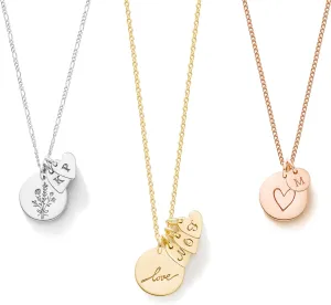 Endless Story 13 6mm Personalized Disk Necklace with Tiny Initial Tags,Initial Necklace with Personalized Disks for Moms,Dainty Custom Coin Tag Pendants Jewelry