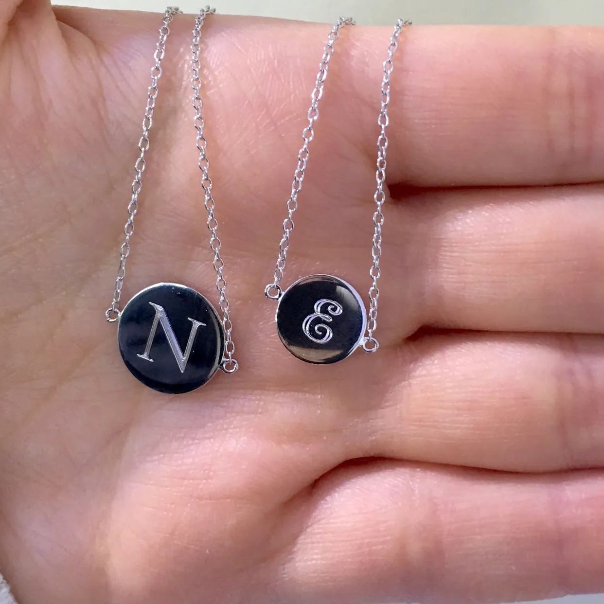 Engraved Initial Disc Chain Choker