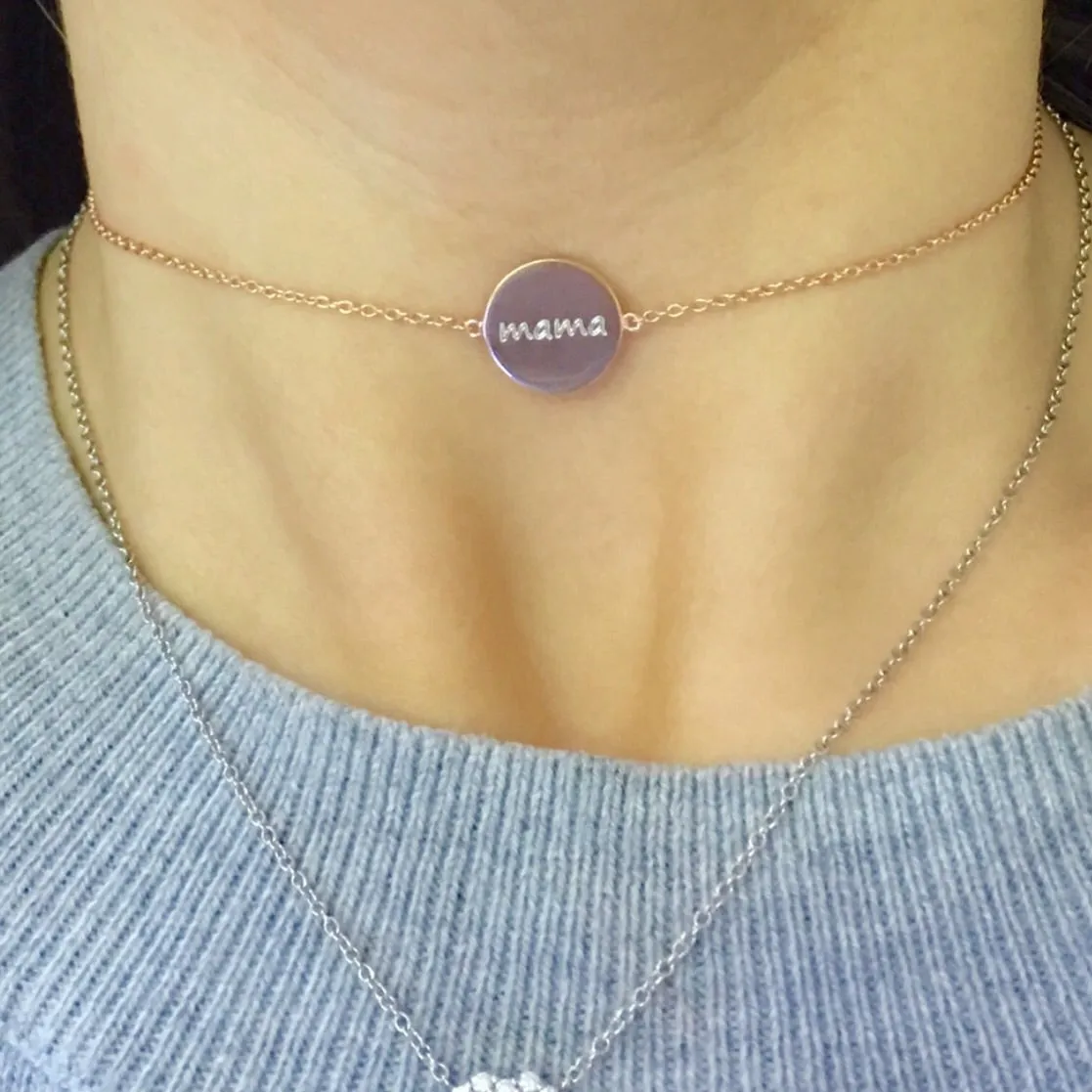 Engraved Initial Disc Chain Choker