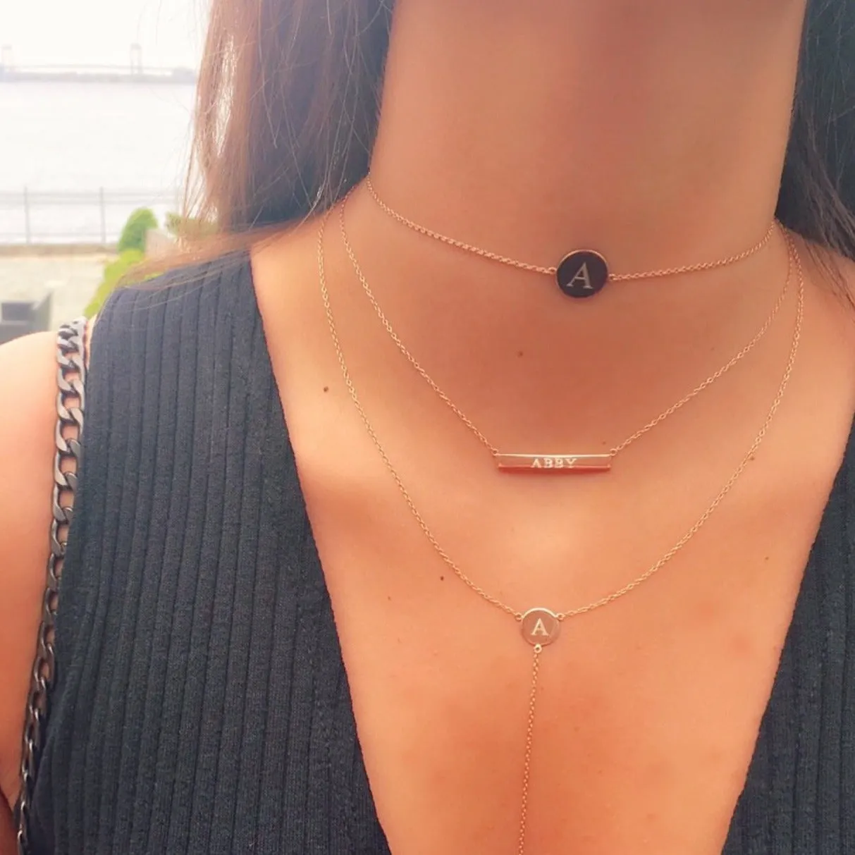 Engraved Initial Disc Chain Choker