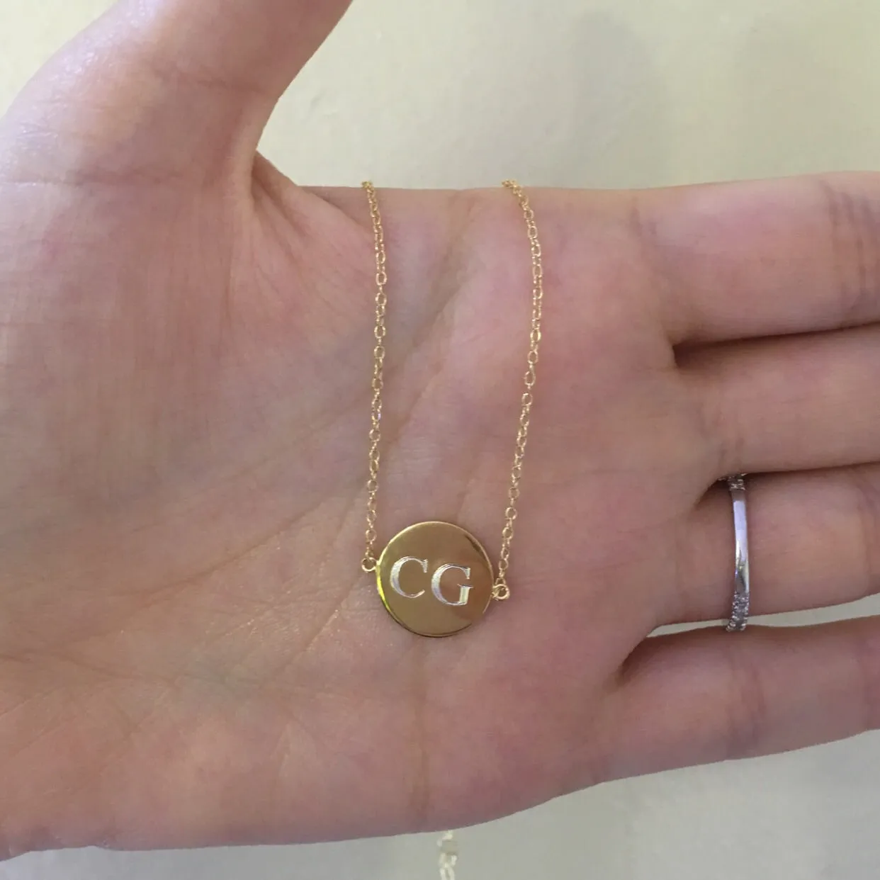 Engraved Initial Disc Chain Choker