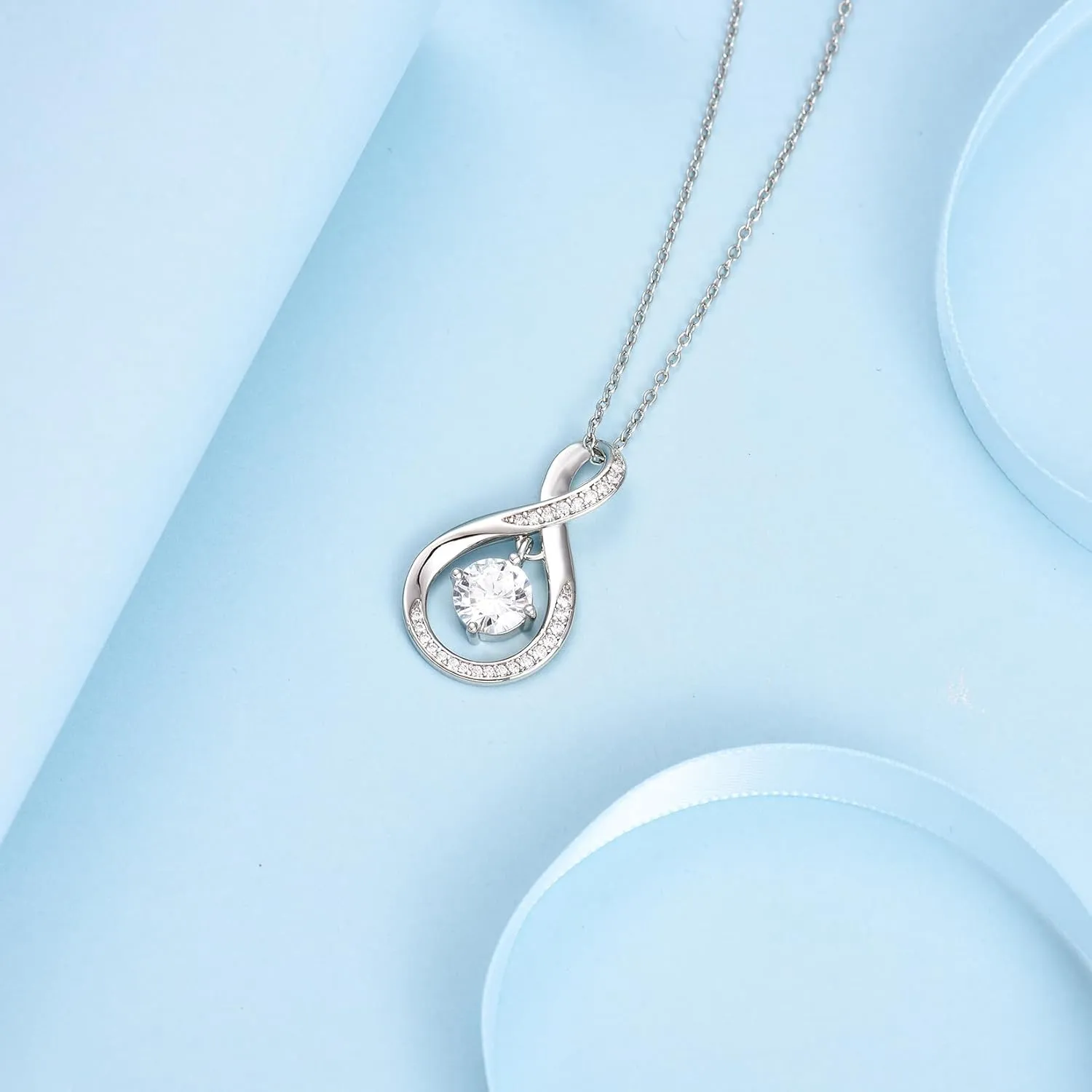 EPIRORA Gifts for Mom- Cubic Zirconia Love Knot Pendant Necklace for Mom/ Mother in Law/ Boyfriend's Mom/ Mother of the Bride/ Mother of the Groom, Dainty Jewelry Gifts for Wedding Birthday Christmas, 18"