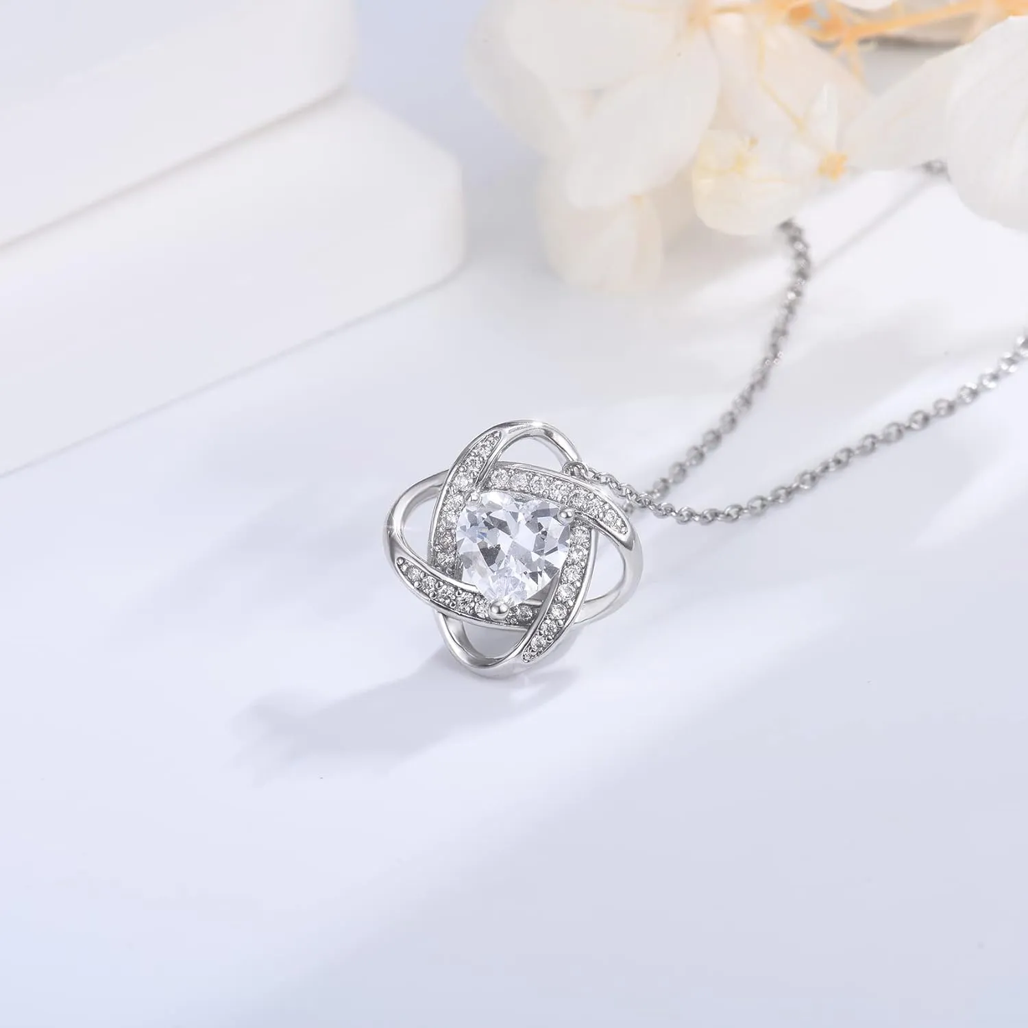 EPIRORA Sterling Silver Cubic Zirconia Love Knot Pendant Necklace for Women, Graduation Birthday Christmas Jewelry Gifts for Friends/Wife/Sister/Daughter/Mom