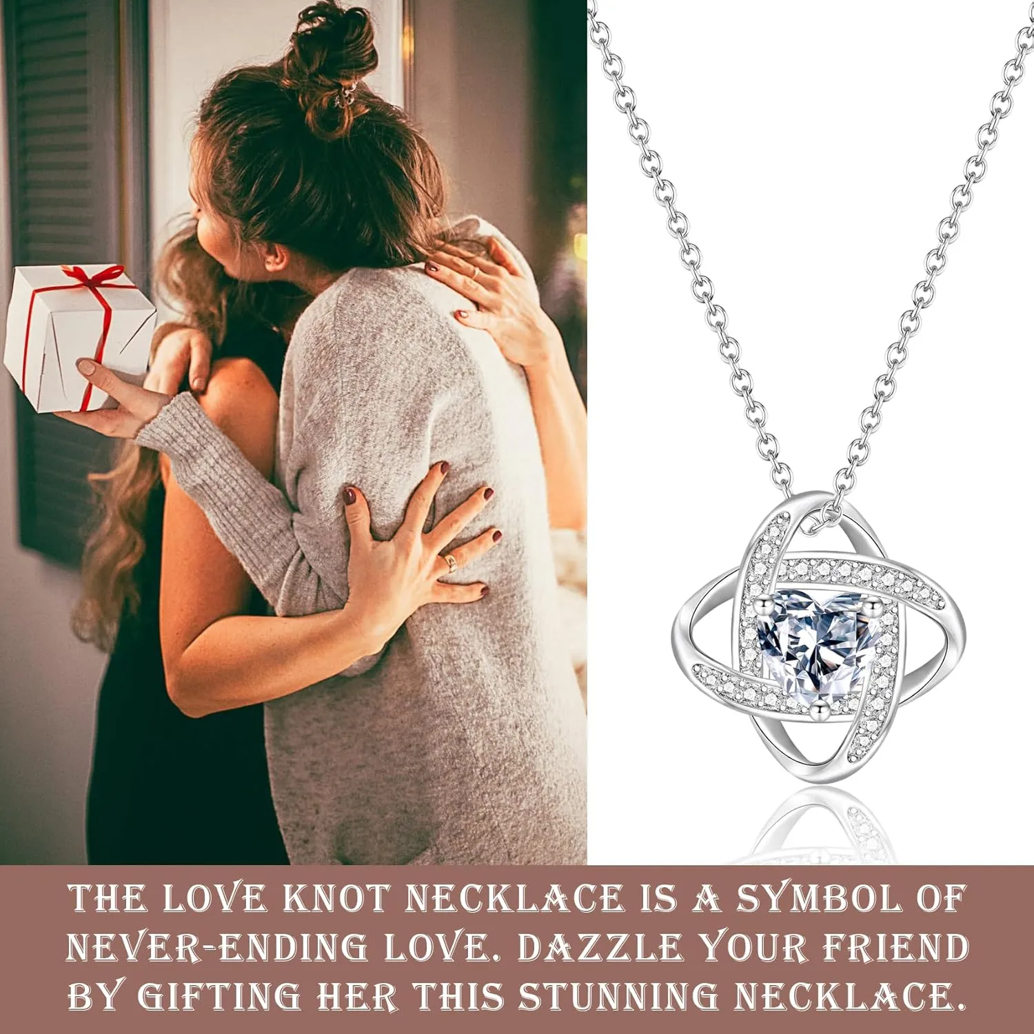 EPIRORA Sterling Silver Cubic Zirconia Love Knot Pendant Necklace for Women, Graduation Birthday Christmas Jewelry Gifts for Friends/Wife/Sister/Daughter/Mom