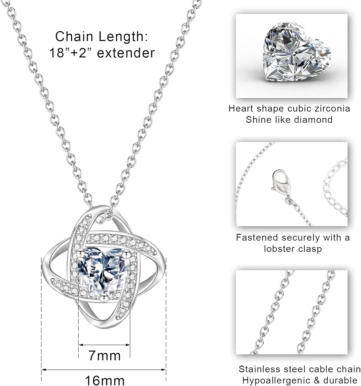 EPIRORA Sterling Silver Cubic Zirconia Love Knot Pendant Necklace for Women, Graduation Birthday Christmas Jewelry Gifts for Friends/Wife/Sister/Daughter/Mom