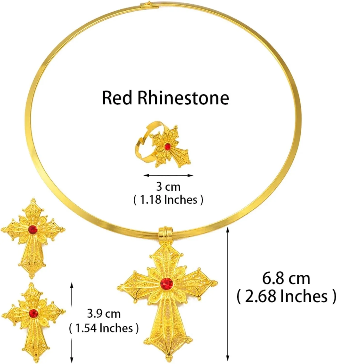 Ethiopian Jewelry for Women Set - Ethiopian Jewelry - Ethiopian Cross - Ethiopian Jewelry Sets Choker Collar Necklace Earrings Rings African Eritrean Accessories Engagement Wedding