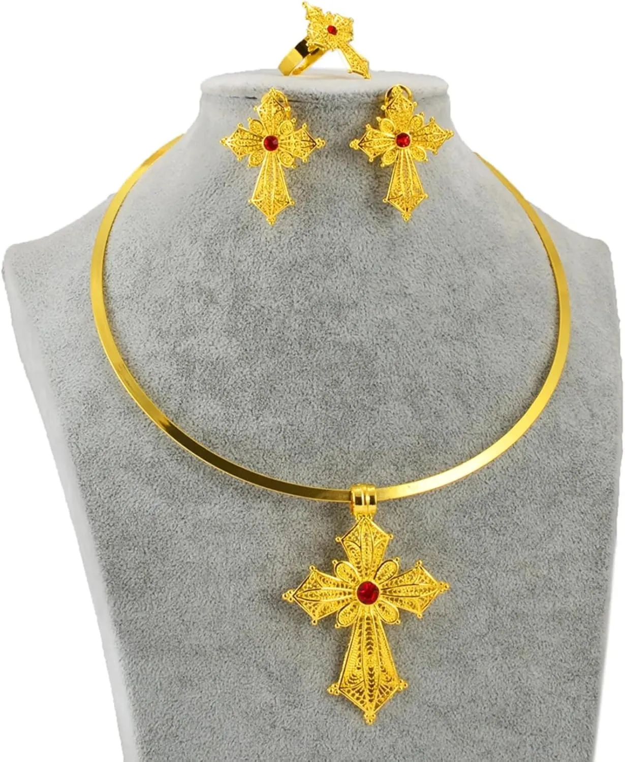 Ethiopian Jewelry for Women Set - Ethiopian Jewelry - Ethiopian Cross - Ethiopian Jewelry Sets Choker Collar Necklace Earrings Rings African Eritrean Accessories Engagement Wedding