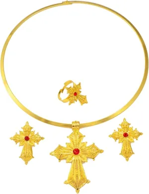 Ethiopian Jewelry for Women Set - Ethiopian Jewelry - Ethiopian Cross - Ethiopian Jewelry Sets Choker Collar Necklace Earrings Rings African Eritrean Accessories Engagement Wedding