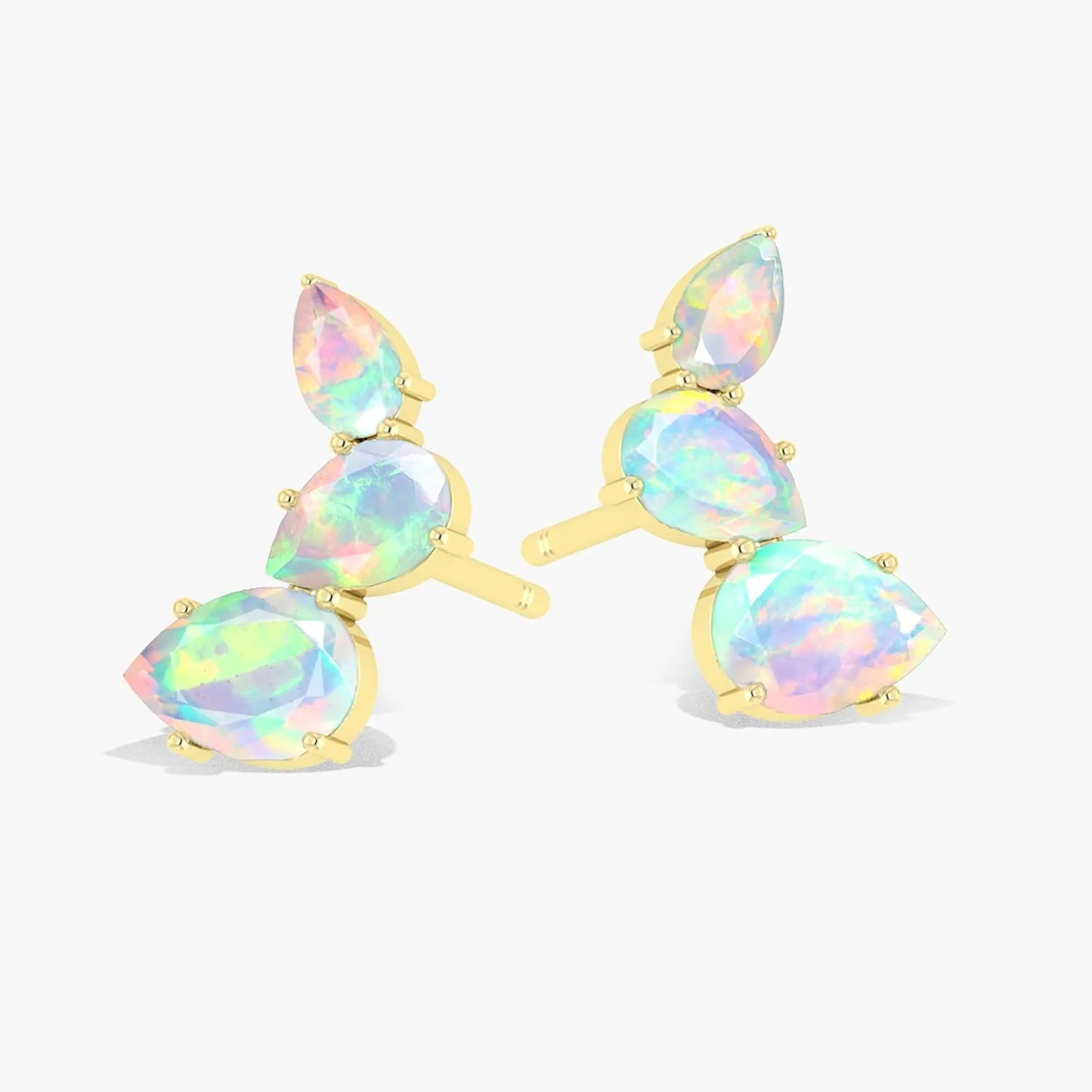 Ethiopian opal stud earrings for women, dainty fire opal earrings