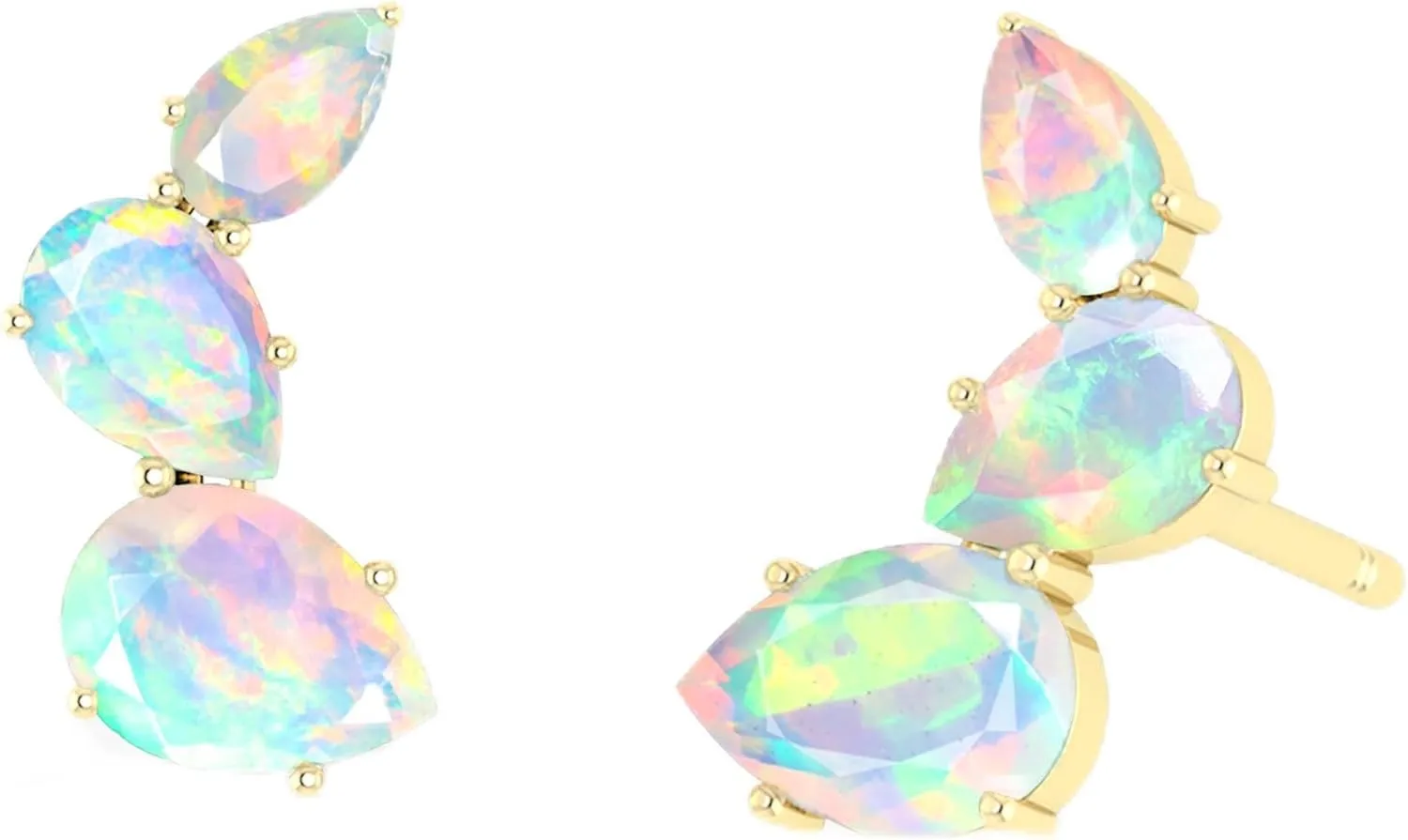 Ethiopian opal stud earrings for women, dainty fire opal earrings