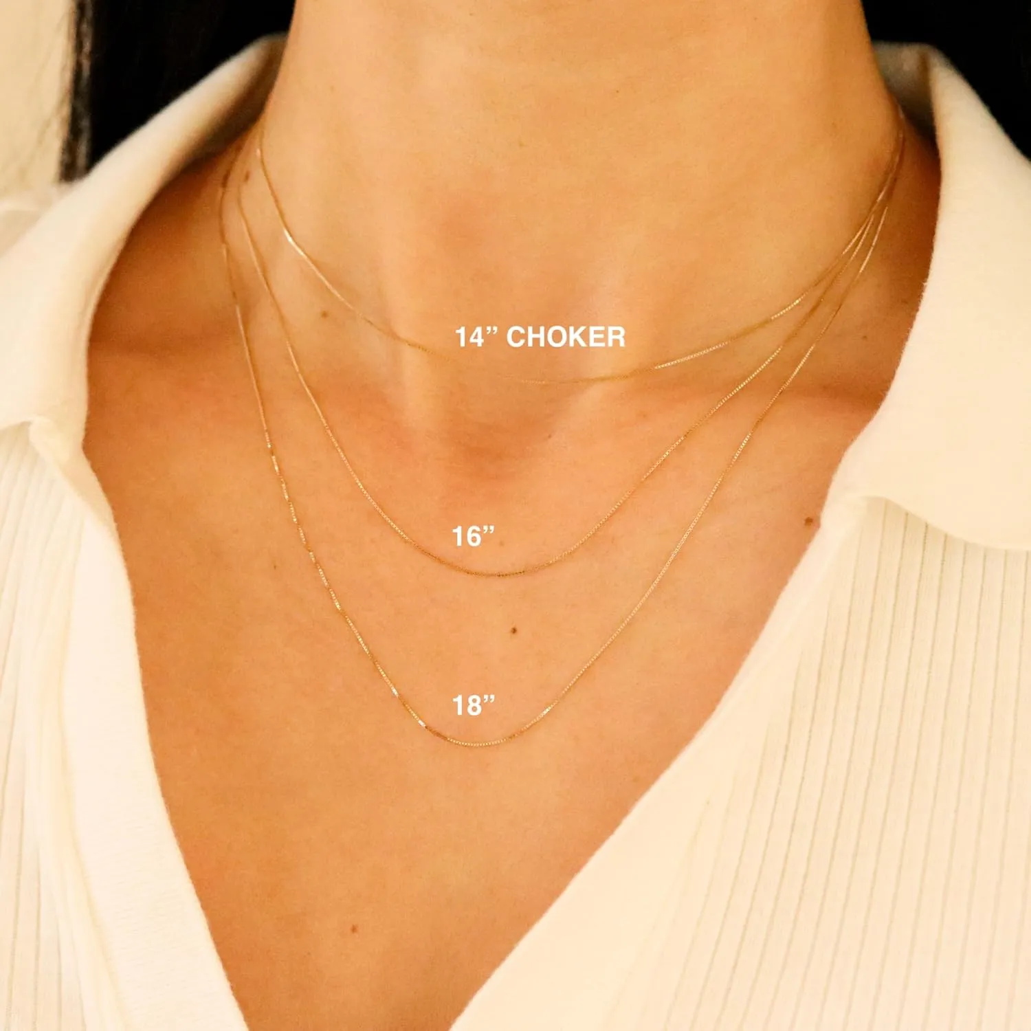 EVAYA 14K Gold Box Chain Necklace for Women (0.5mm Width, 14"-24" Length) - 14K Solid Gold Necklace & Real Gold Chain - Cadenas de Oro 14K Puro para Mujer