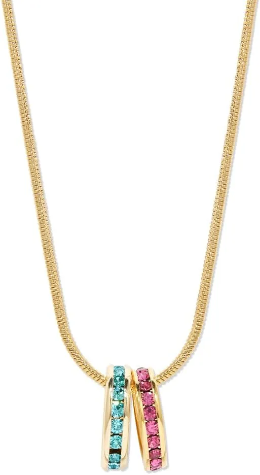 EVE'S ADDICTION Custom Stackable 2 Charm Birthstone Necklace in Gold, 18" - Women's Birthstone Necklace - Gifts for Mom