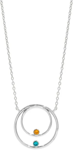 EVE'S ADDICTION Custom Women's Silver Mother and Family Birthstone Circle Necklace, 16" Chain - Family Necklace - Birthstone Necklace for Mom - Gift for Her - Gifts for Mom