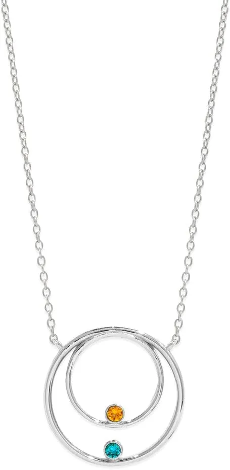 EVE'S ADDICTION Custom Women's Silver Mother and Family Birthstone Circle Necklace, 16" Chain - Family Necklace - Birthstone Necklace for Mom - Gift for Her - Gifts for Mom