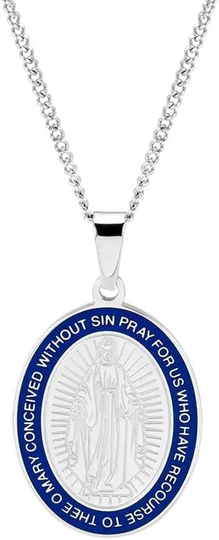 EVE'S ADDICTION Stainless Steel Miraculous Medal Pendant (18", 20", 24" long chain) - Unisex Miraculous Medal Necklace - Inspirational Jewelry - Religious Gift Miraculous Medal Necklace for Men