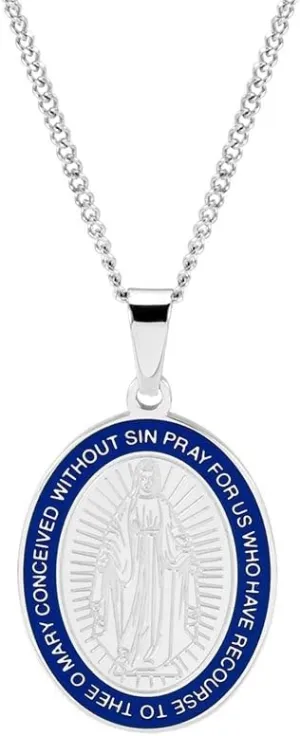 EVE'S ADDICTION Stainless Steel Miraculous Medal Pendant (18", 20", 24" long chain) - Unisex Miraculous Medal Necklace - Inspirational Jewelry - Religious Gift Miraculous Medal Necklace for Men