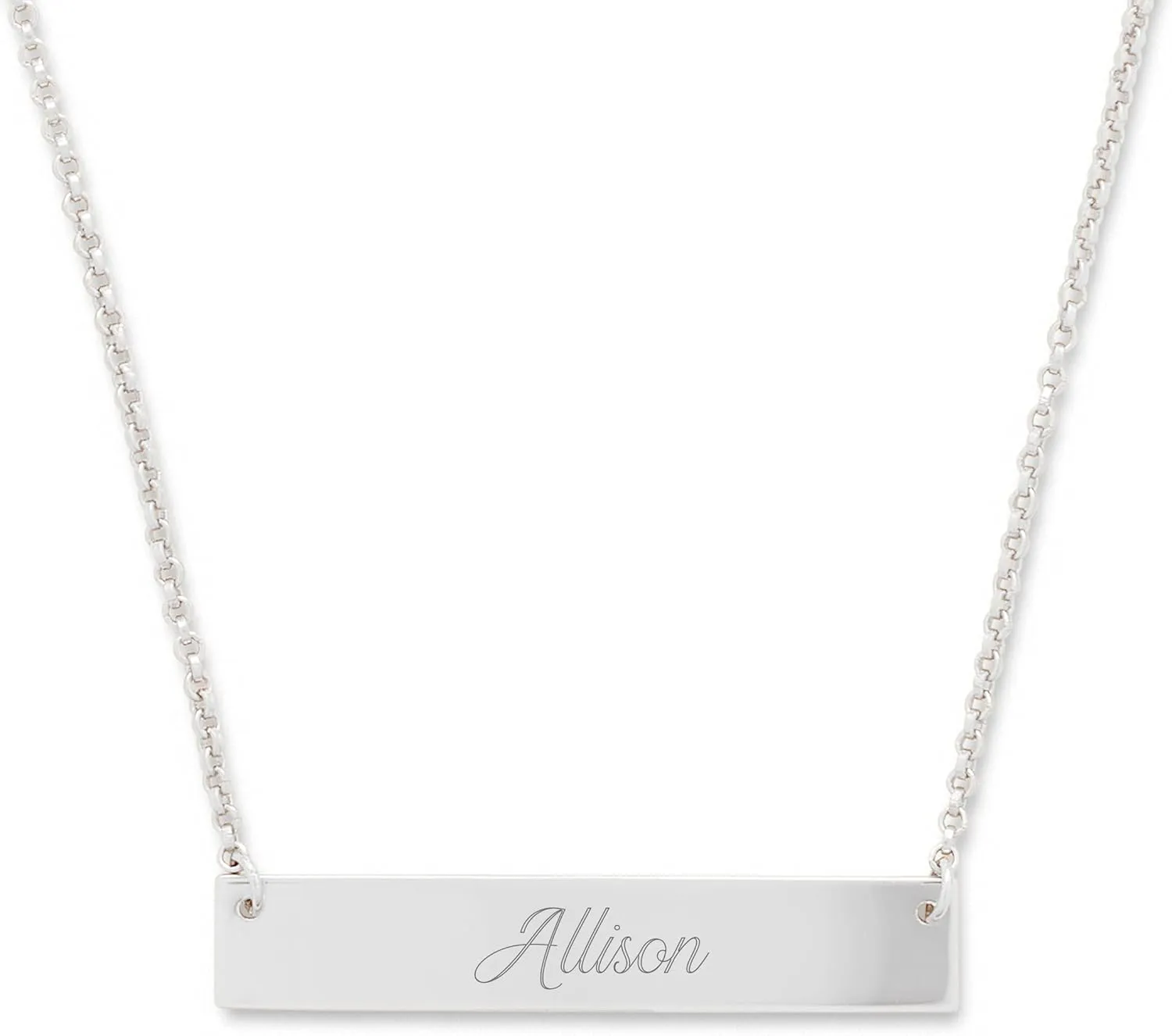 EVE'S ADDICTION Women's 925 Sterling Silver Personalized Engraved Name Bar Necklace, 16" Rolo Chain Nameplate Necklace for Her Gift for Mom Graduation Gift - Gifts for Mom