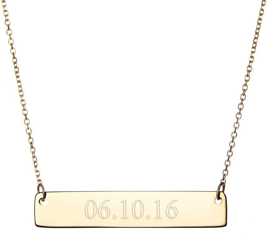 EVE'S ADDICTION Women's Custom Engraved Gold Plated Date Necklace - Engraved Bar Necklace - Date Necklace - Couples Necklace - Gifts for Mom