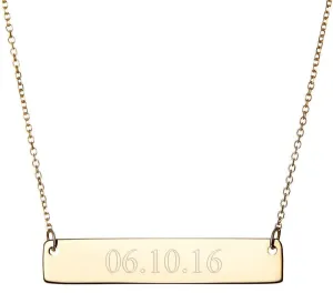 EVE'S ADDICTION Women's Custom Engraved Gold Plated Date Necklace - Engraved Bar Necklace - Date Necklace - Couples Necklace - Gifts for Mom
