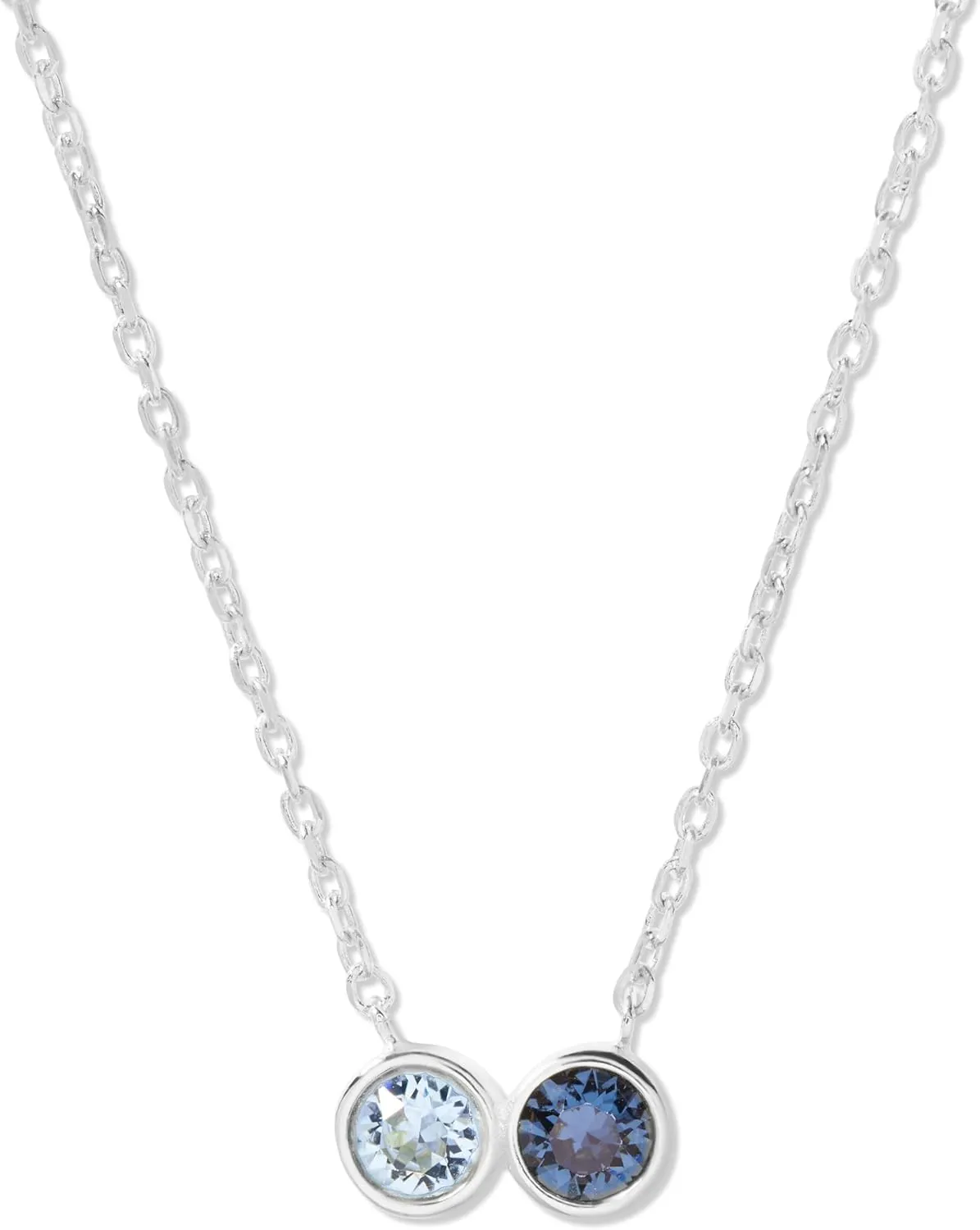 EVE'S ADDICTION Women's Personalized Sterling Silver Two Birthstone Necklace, 16" Chain - CZ Bezel Set - Family Necklace for New Mom - Gifts for Mom