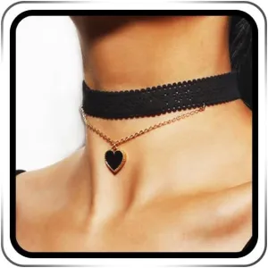 EVILD Layered Choker Black Heart Pendant Choker Necklace Halloween Goth Short Necklaces Tattoo Party Chokers for Women