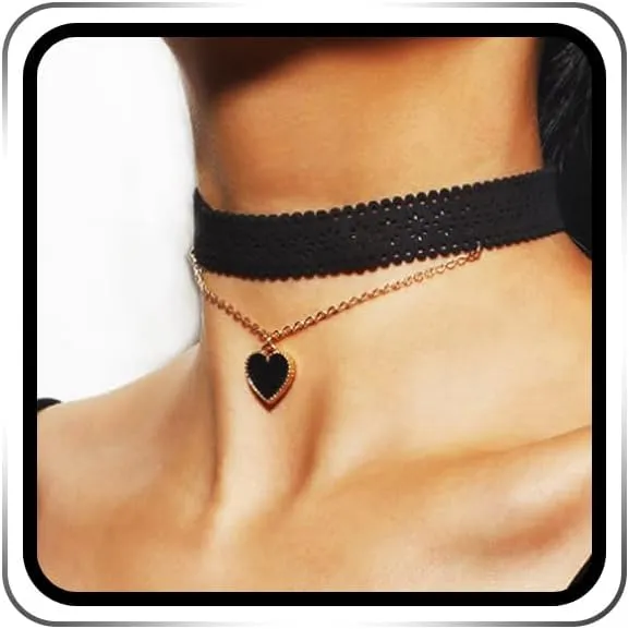 EVILD Layered Choker Black Heart Pendant Choker Necklace Halloween Goth Short Necklaces Tattoo Party Chokers for Women