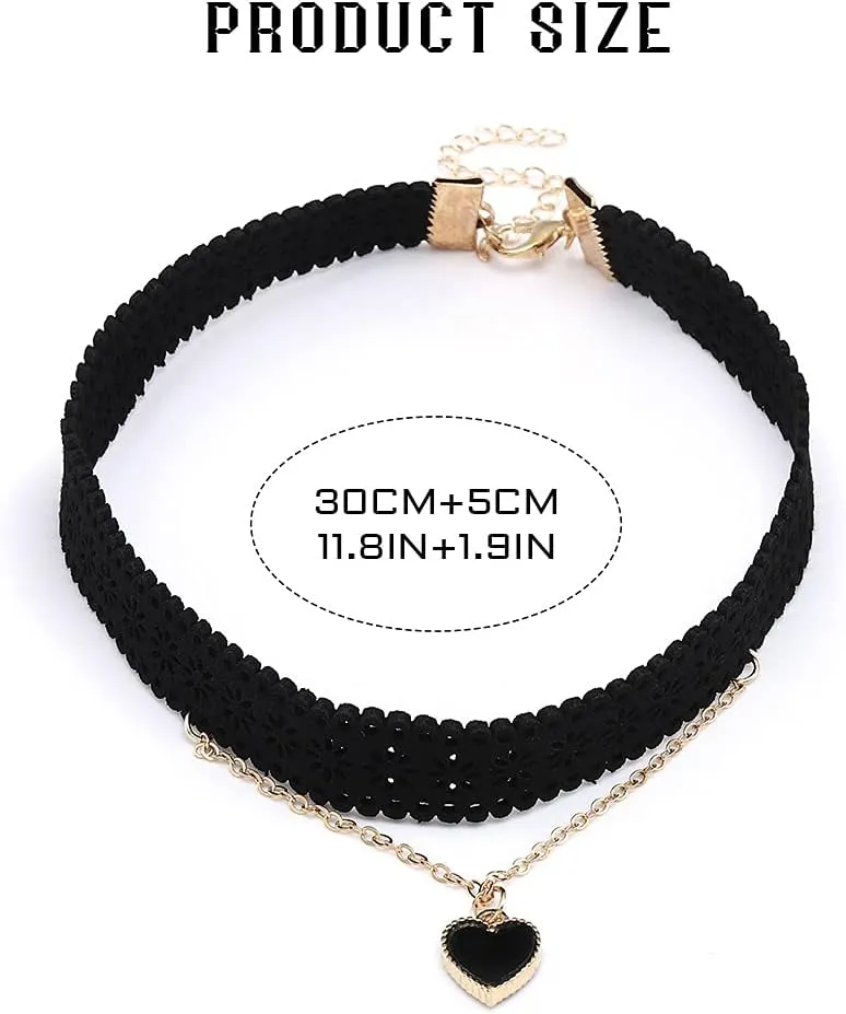 EVILD Layered Choker Black Heart Pendant Choker Necklace Halloween Goth Short Necklaces Tattoo Party Chokers for Women