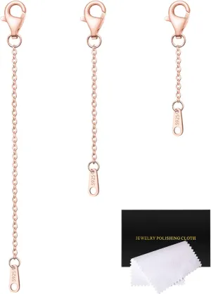 Extenders Chain Necklace Rose Gold Plated Sterling Silver Extender for Necklaces Lobster Claw Clasps Chain Extender Necklace 3 Piece Set, 1" 2" 3" inch in Rose Gold